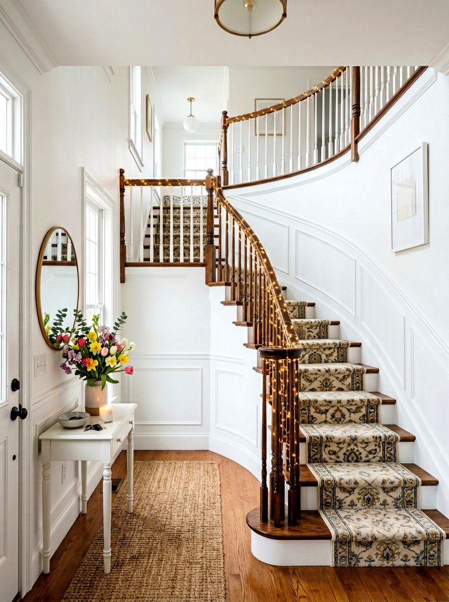 Staircase Banister Fairy Light - 25 Spring Fairy Light Ideas