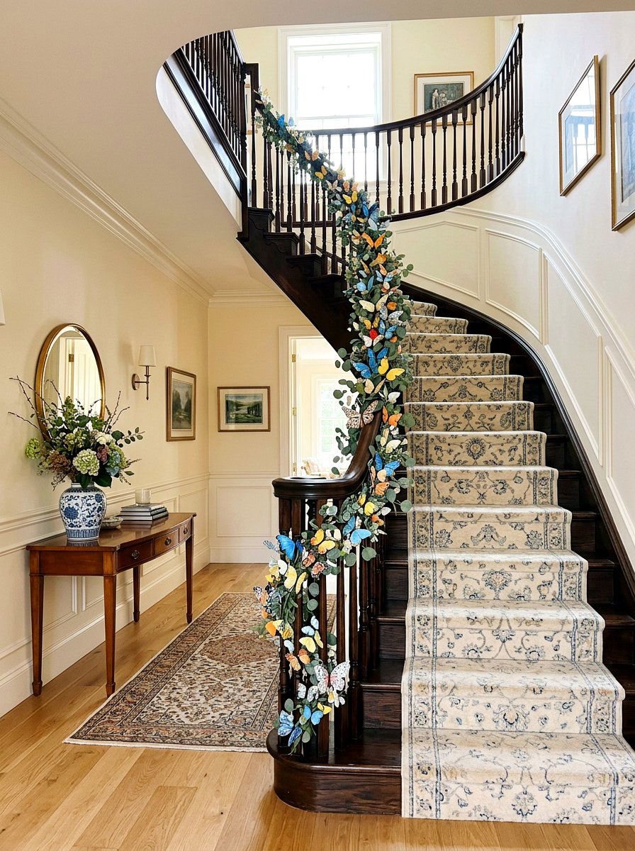 Staircase Butterfly Garland - 25 Spring Butterfly Garland Ideas
