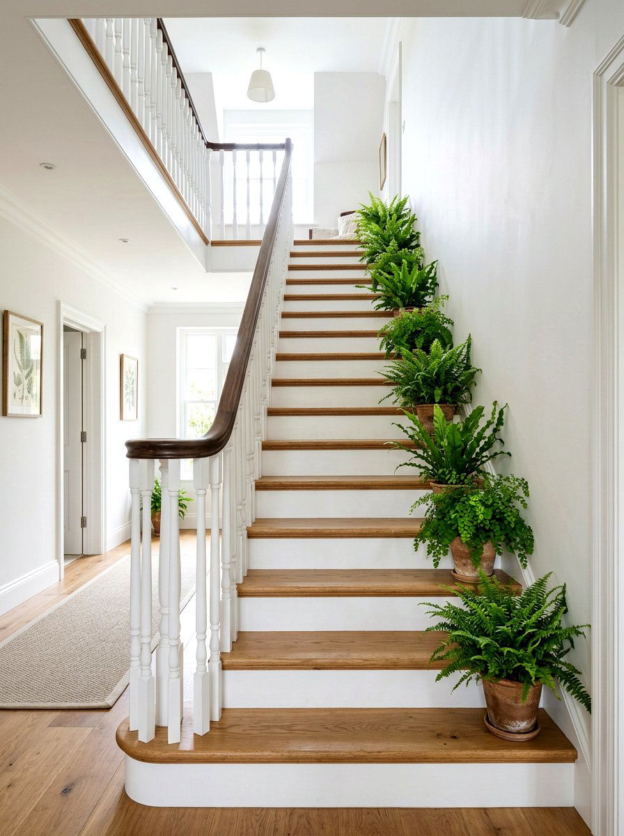 Staircase Fern Display - 25 Spring Fern Decor Ideas
