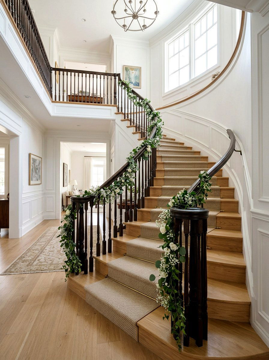 Staircase Greenery Garland - 25 Spring Open House Decor Ideas