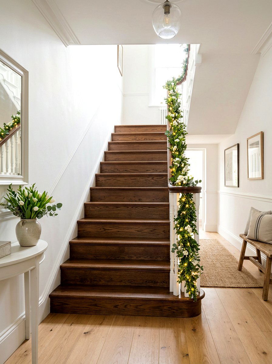 Staircase Railing Twinkle Light - 25 Spring String Light Ideas