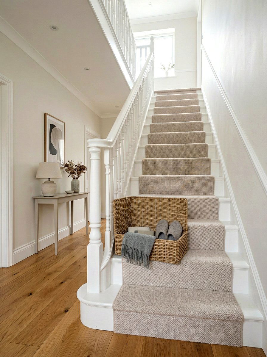 Staircase Step Basket Storage - 25 Spring Seagrass Basket Decor Ideas