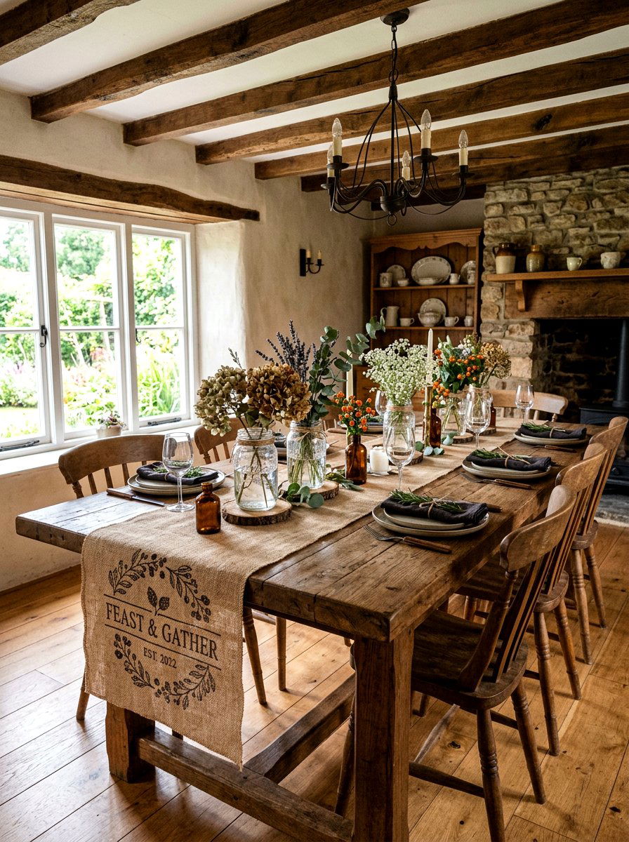 Stamped Burlap Table Runner - 25 Spring Stamped Decor Ideas