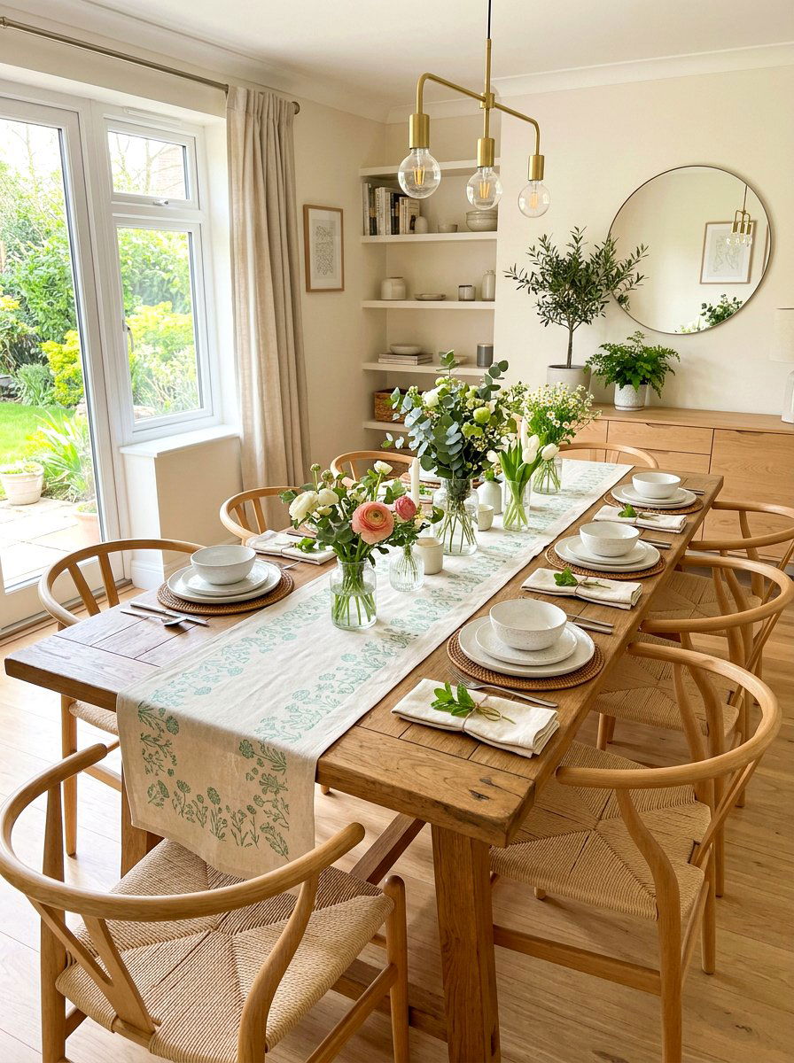 Stamped Linen Table Runner - 25 Spring Stamped Decor Ideas
