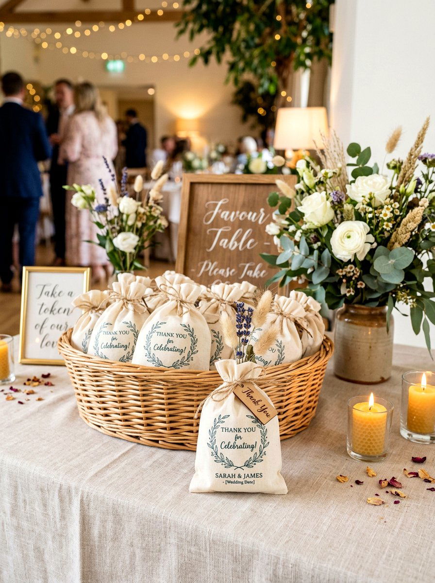 Stamped Muslin Party Bags - 25 Spring Stamped Decor Ideas