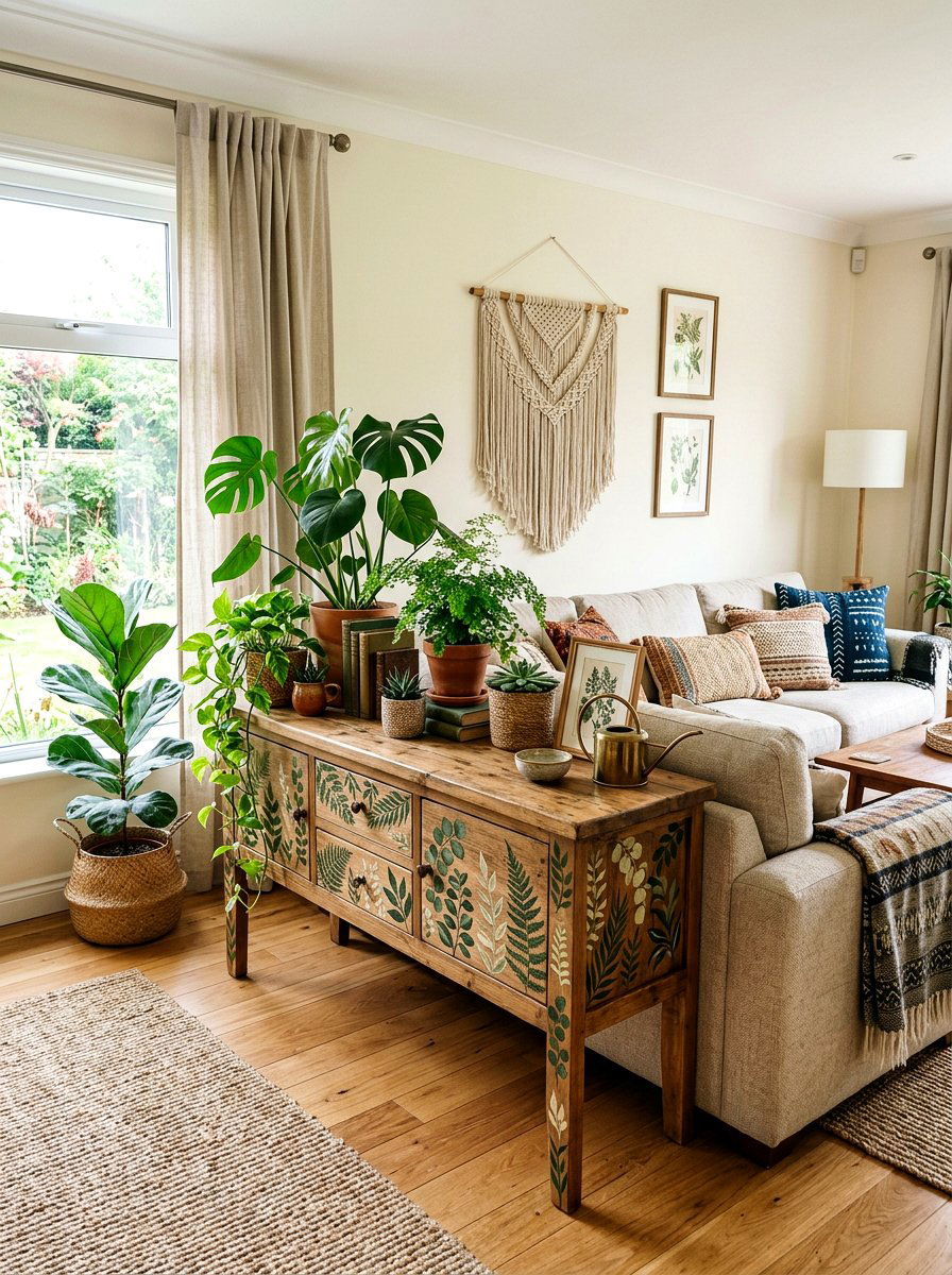 Stenciled Botanical Console - 25 Spring Painted Furniture Ideas