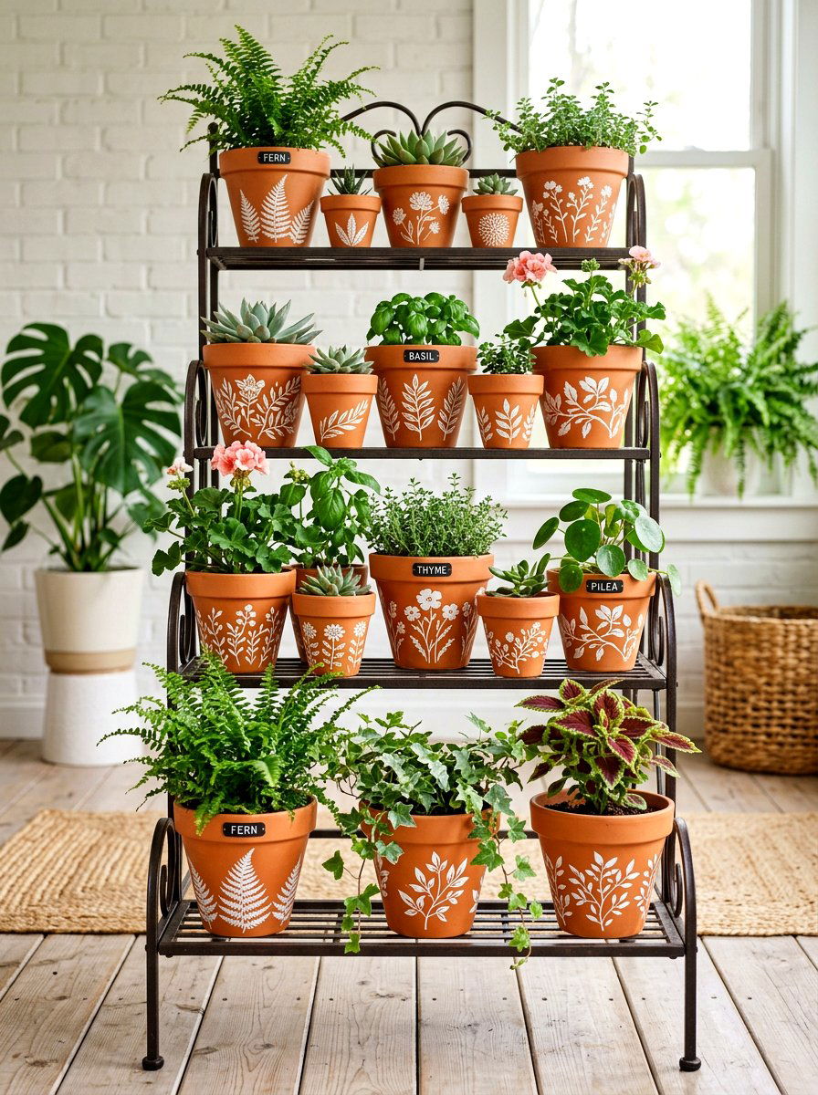 Stenciled Flower Pots - 25 Spring Clay Pot Flower Ideas