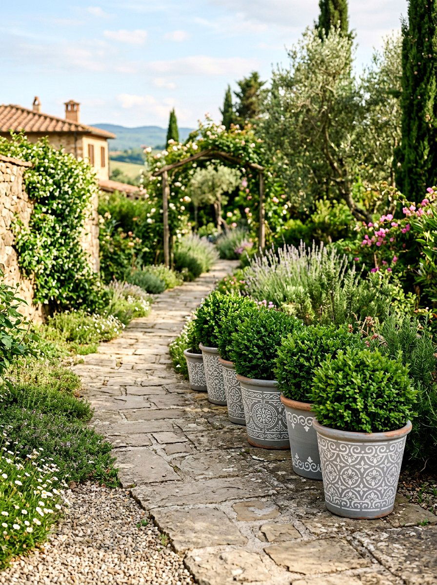 Stenciled Garden Pot - 25 Spring Decorated Pot Ideas