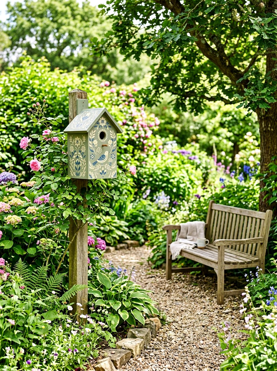 Stenciled Pattern Birdhouse - 25 Spring Birdhouse Decor Ideas