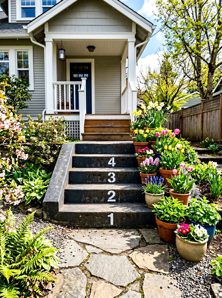 Stenciled Porch Step Numbers - 25 Spring House Number Decor Ideas