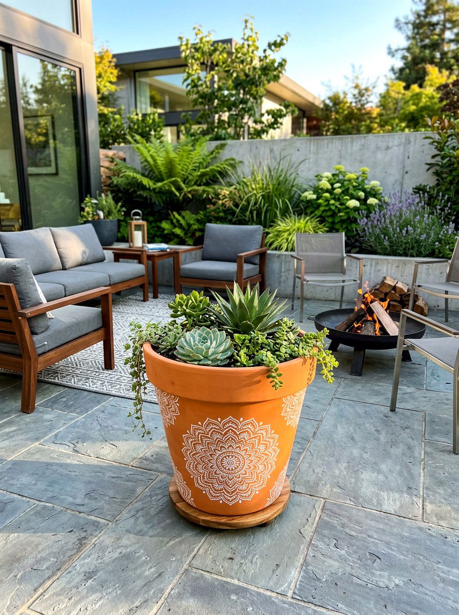 Stenciled Terracotta Pot - 25 Spring Clay Pot Craft Ideas