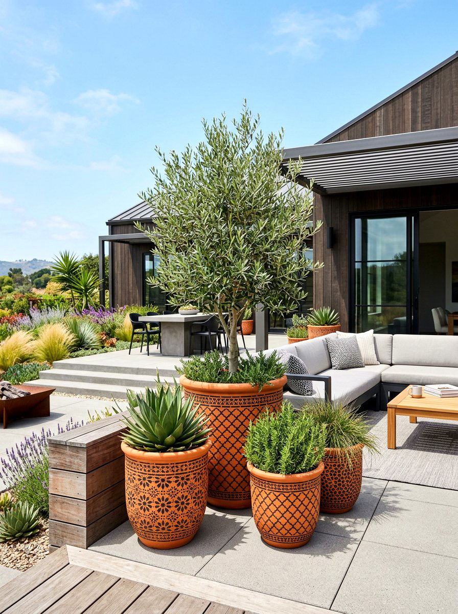 Stenciled garden planters - 25 Spring Terracotta Pot Ideas