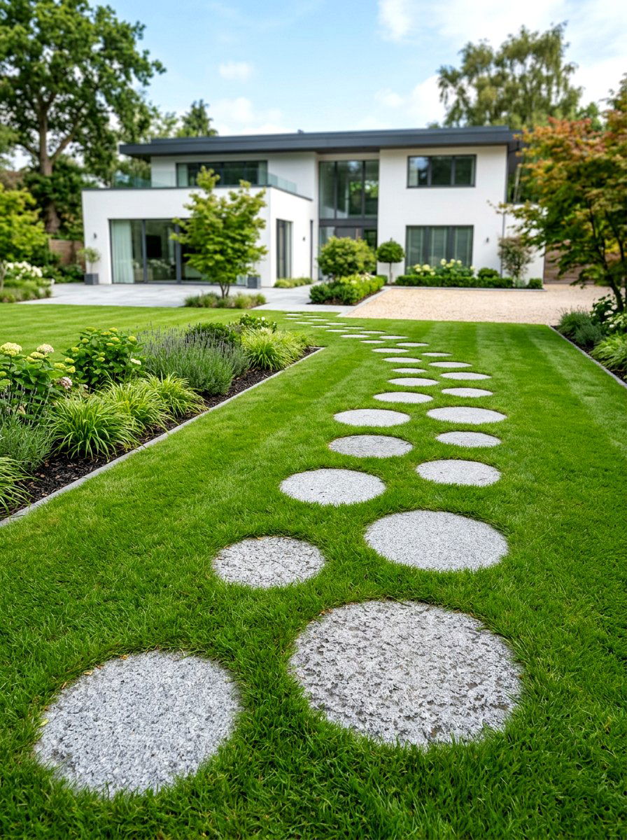 Stepping stone path through grass - 25 Spring Garden Path Decor Ideas