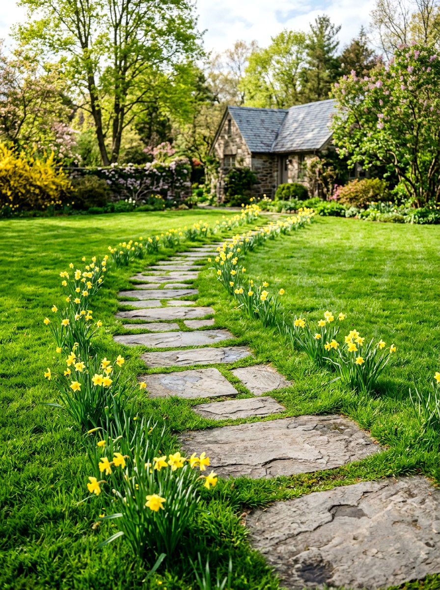 Stepping stone path through lawn - 25 Spring Entryway Walkway Ideas
