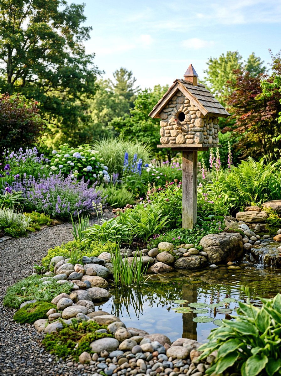 Stone Faced Birdhouse - 25 Spring Birdhouse Decor Ideas