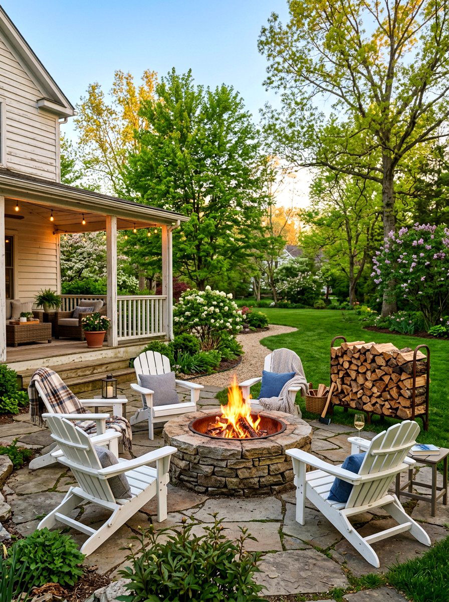 Stone Fire Pit - 25 Back Porch Spring Decor Ideas