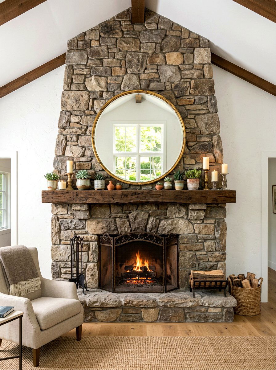 Stone Fireplace Mirror Decor - 25 Spring Stone Fireplace Decor Ideas
