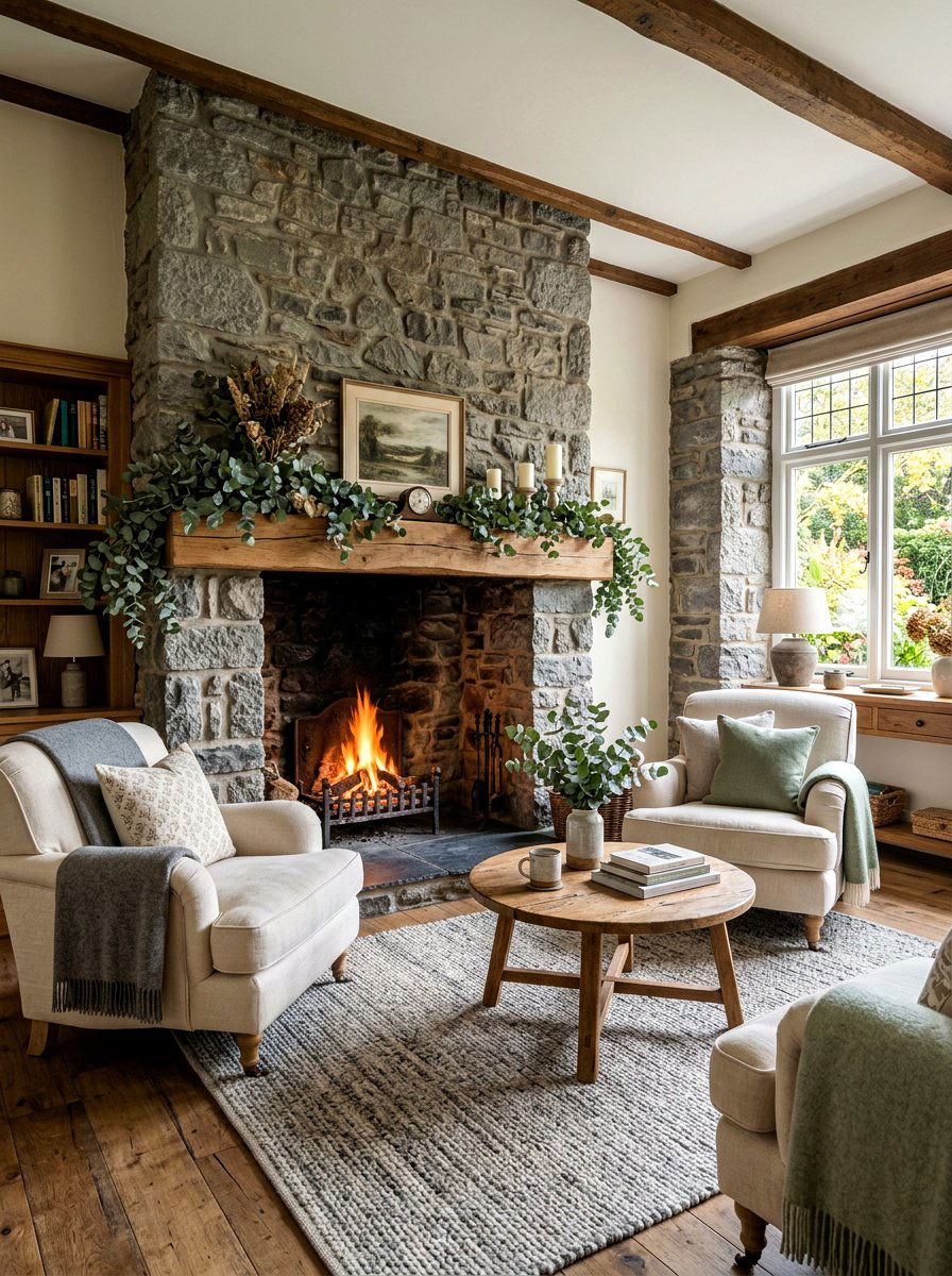 Stone Fireplace Sitting Room - 25 Spring French Country Decor Ideas