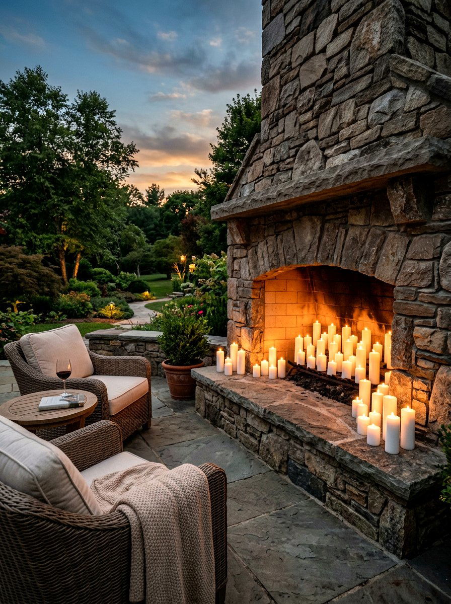Stone Hearth Candle Display - 25 Spring Outdoor Fireplace Decor Ideas