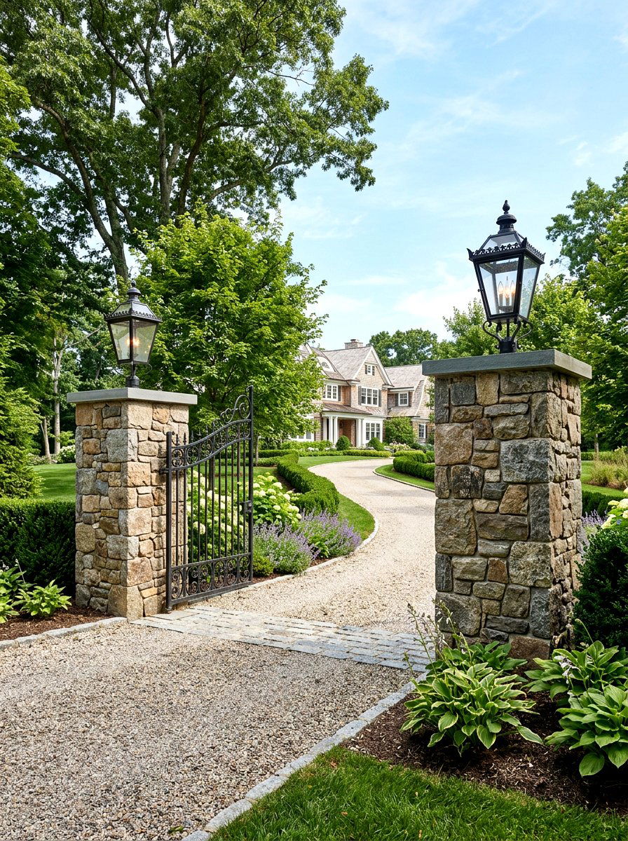 Stone Pillar Driveway Lantern - 25 Spring Driveway Decor Ideas