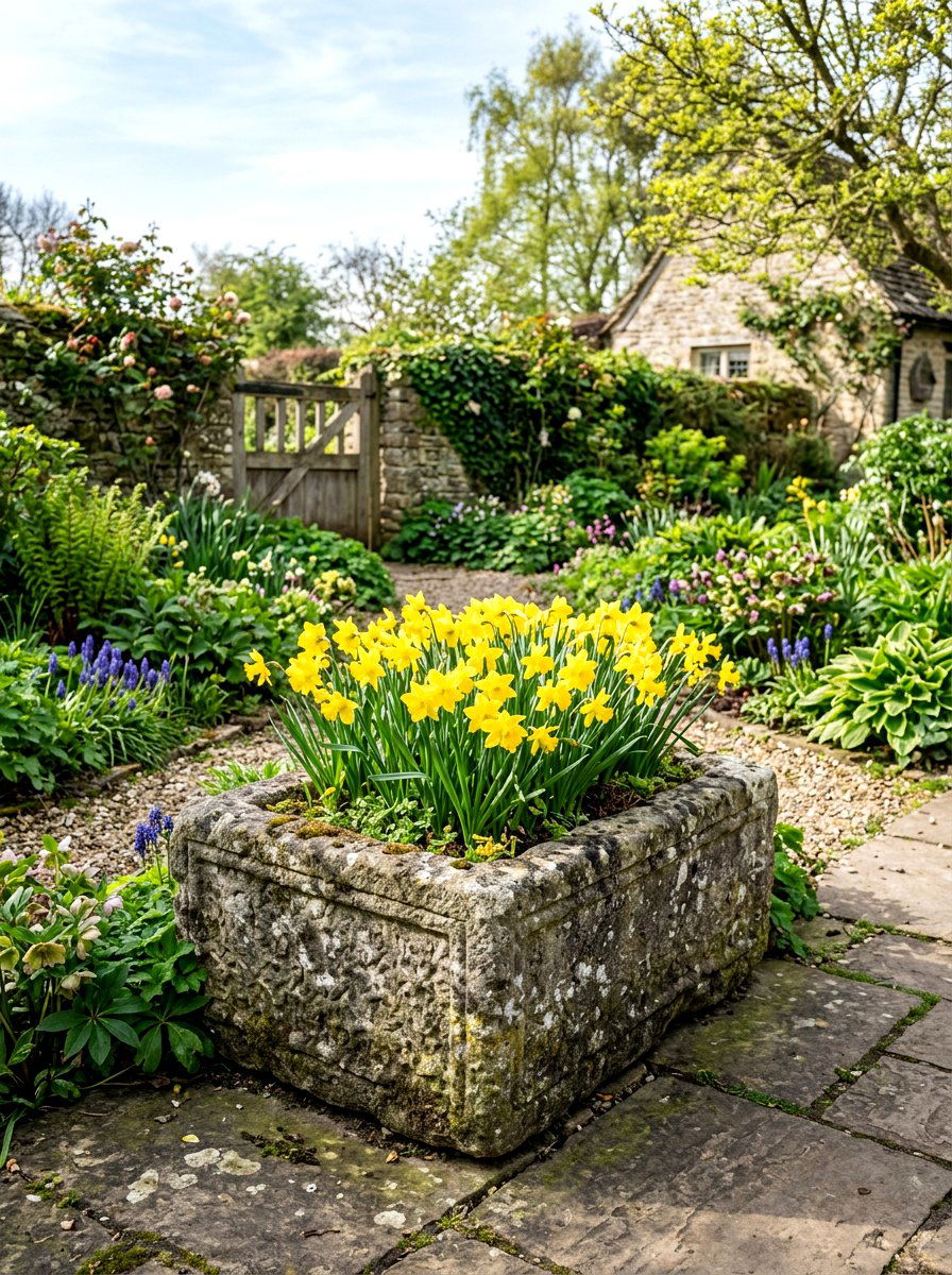 Stone Planter Box With Daffodils - 25 Spring Planter Box Ideas