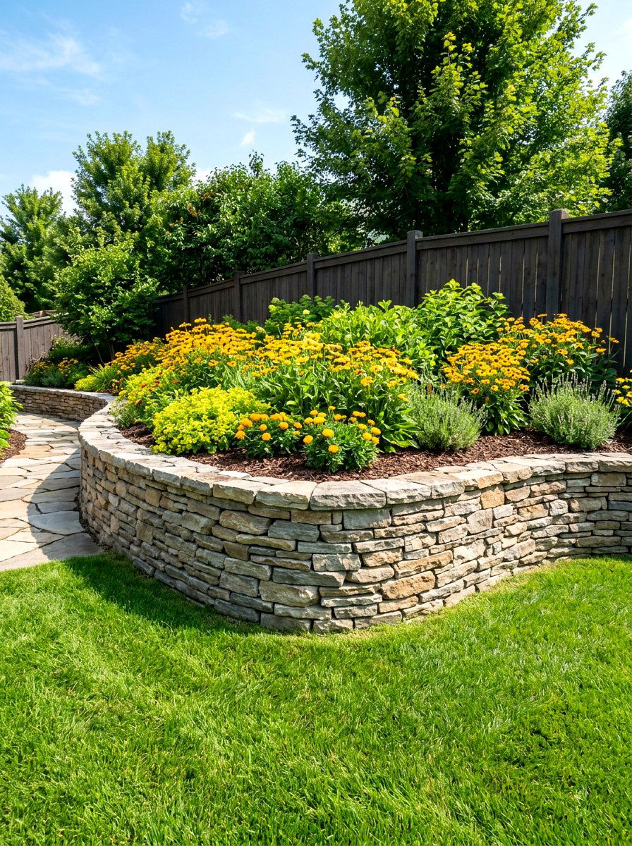 Stone Retaining Wall - 25 Spring Backyard Corner Decor Ideas