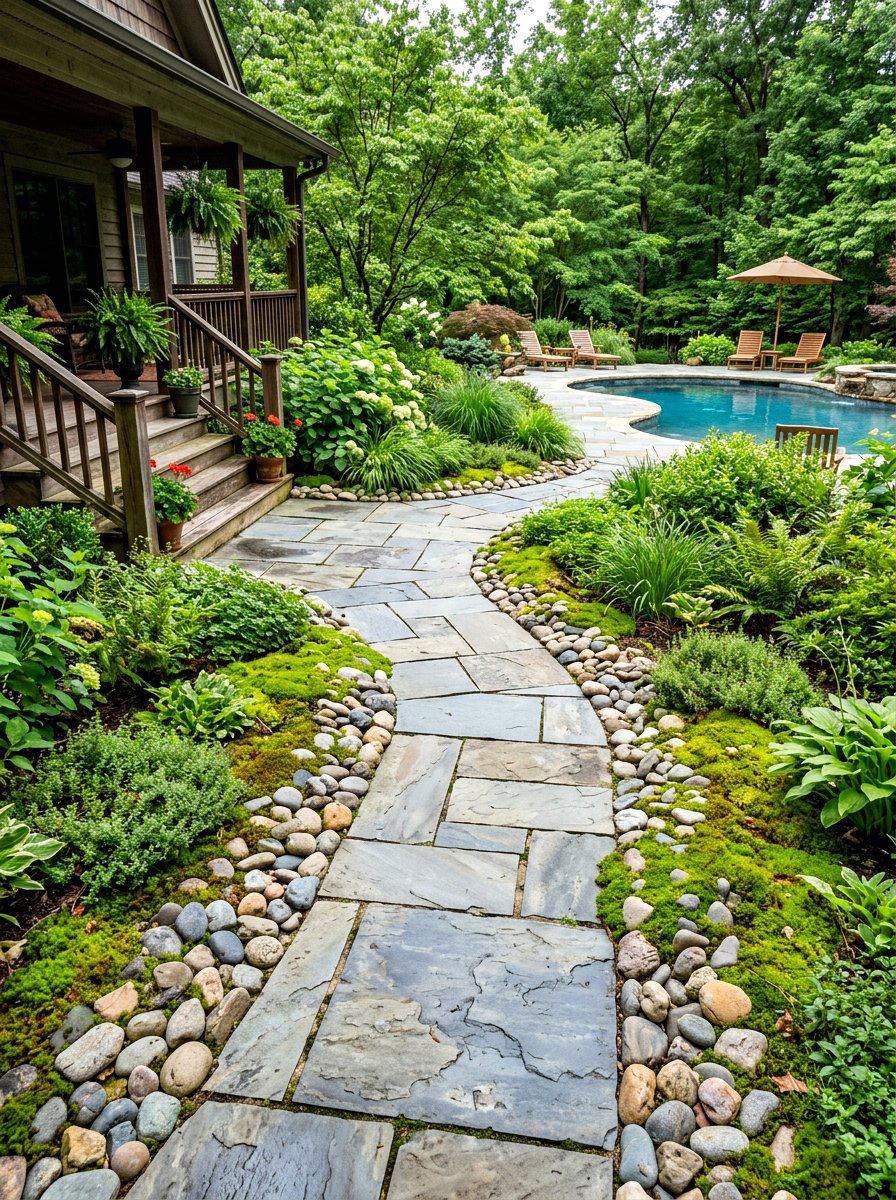 Stone Walkway Border - 25 Spring Pool Area Decor Ideas