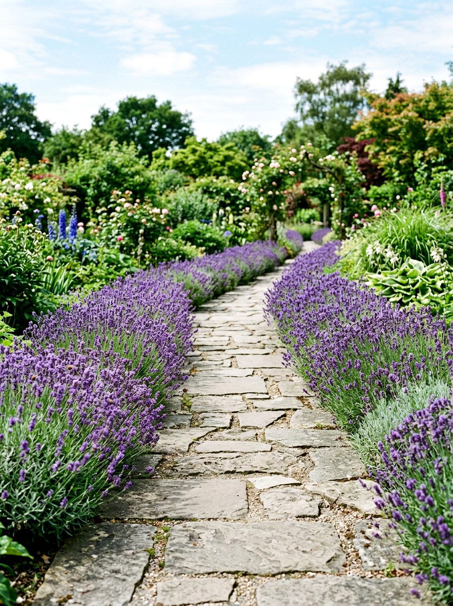 Stone Walkway With Lavender - 25 Spring Pathway Decor Ideas