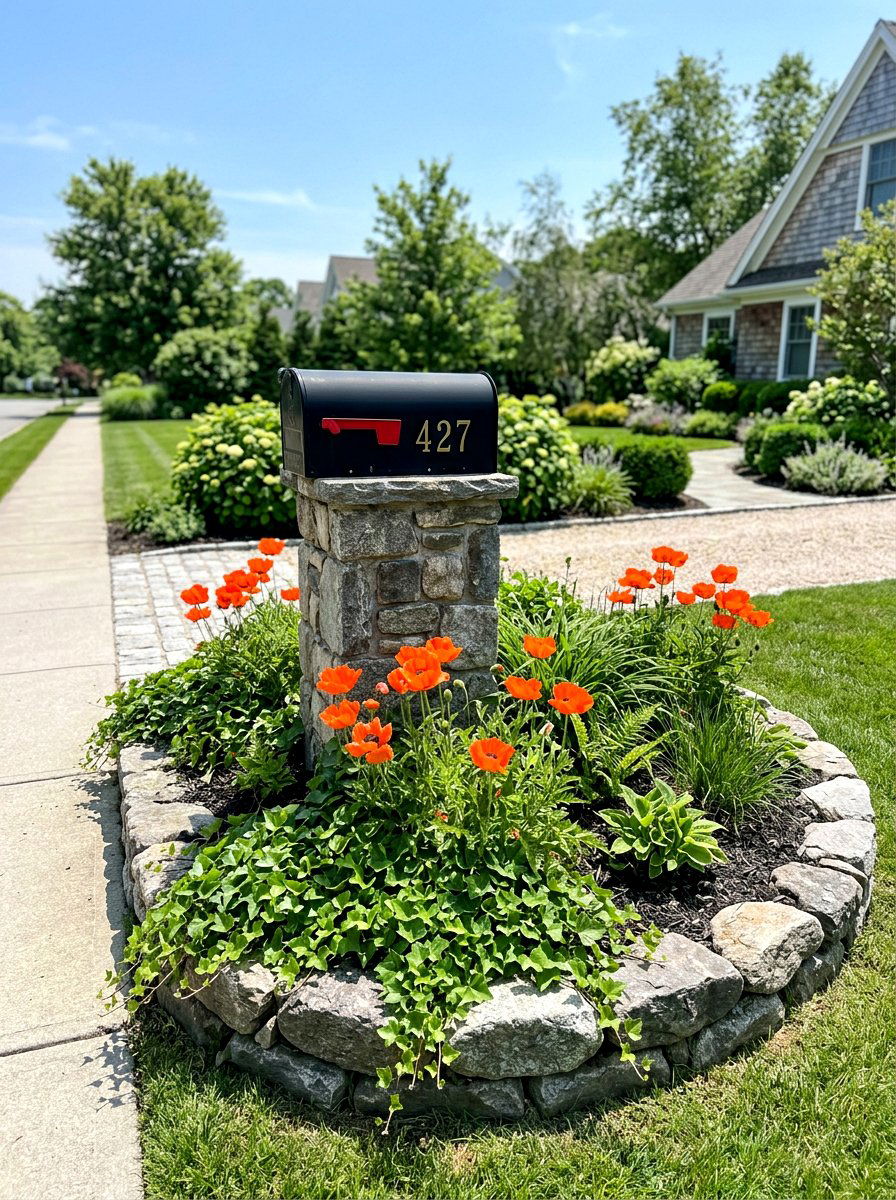 Stone base mailbox garden - 25 Spring Mailbox Planter Ideas