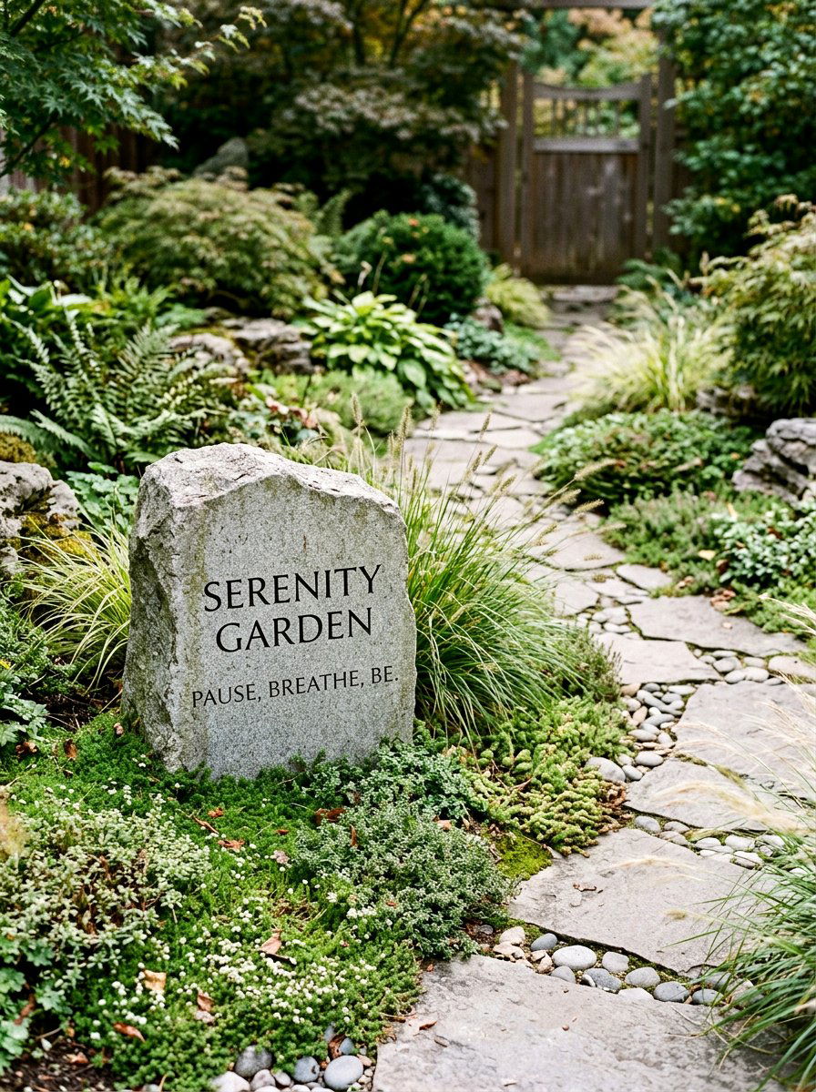 Stone engraved garden marker - 25 Spring Garden Sign Ideas