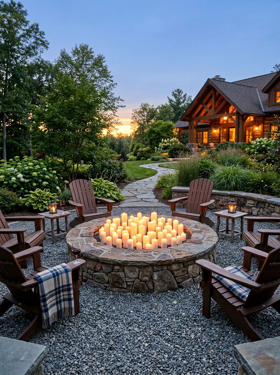Stone fire pit candles - 25 Spring Outdoor Candle Ideas
