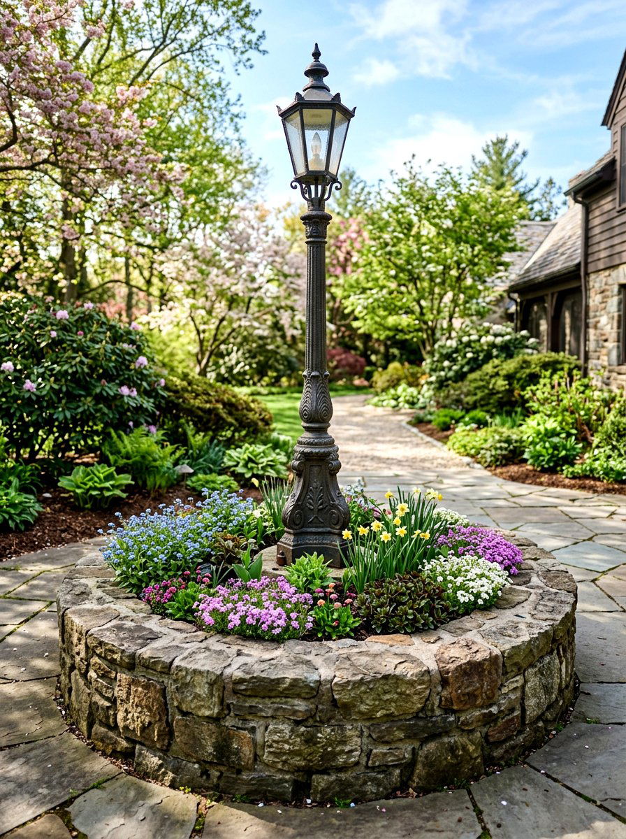 Stone lamp post - 25 Spring Lamp Post Decor Ideas