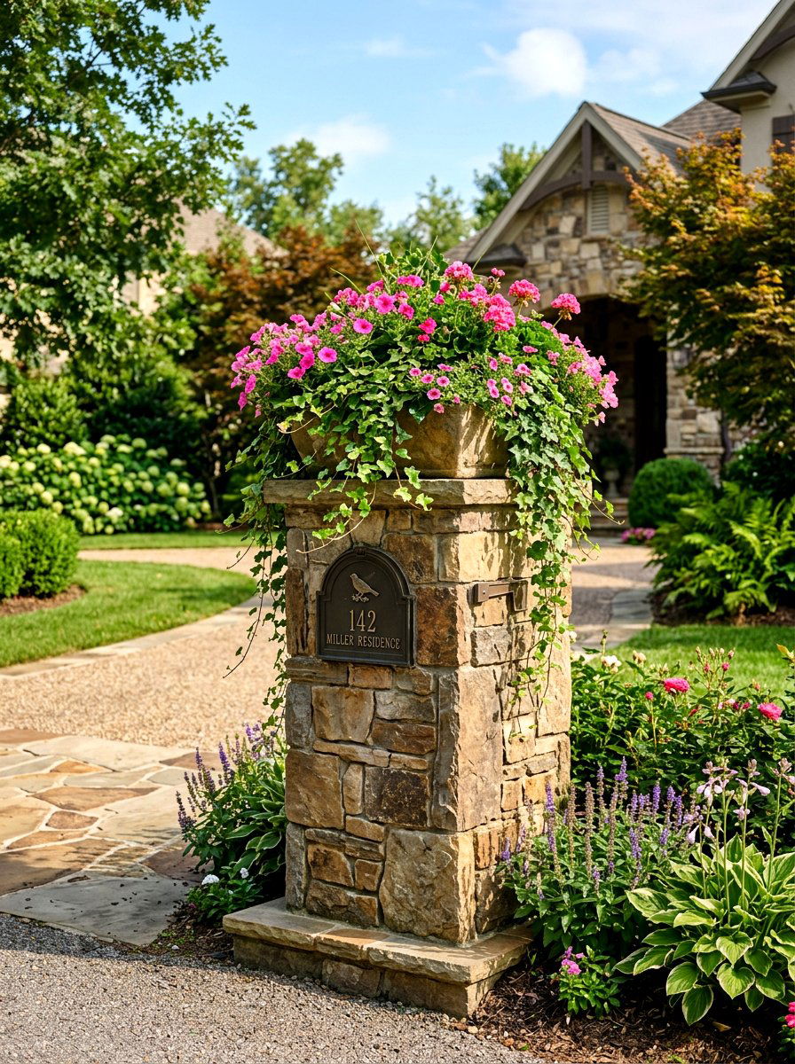 Stone mailbox pillar flowers - 25 Spring Mailbox Decor Ideas