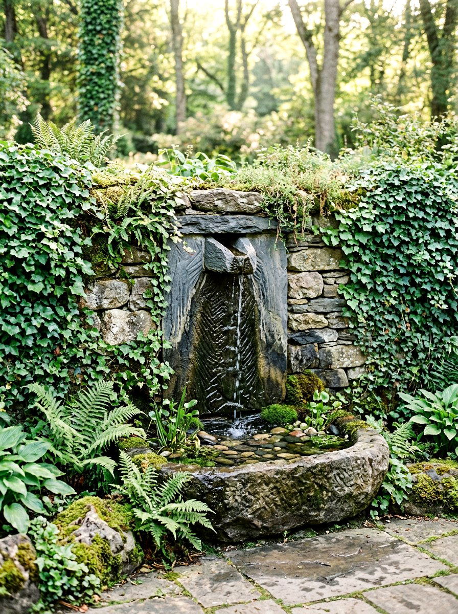 Stone wall fountain - 25 Spring Garden Wall Decor Ideas