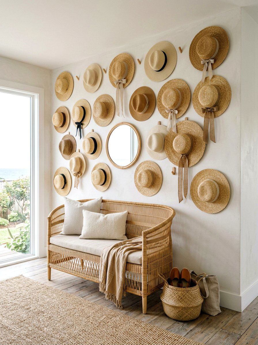 Straw Hat Wall - 25 Spring Hallway Wall Decor Ideas