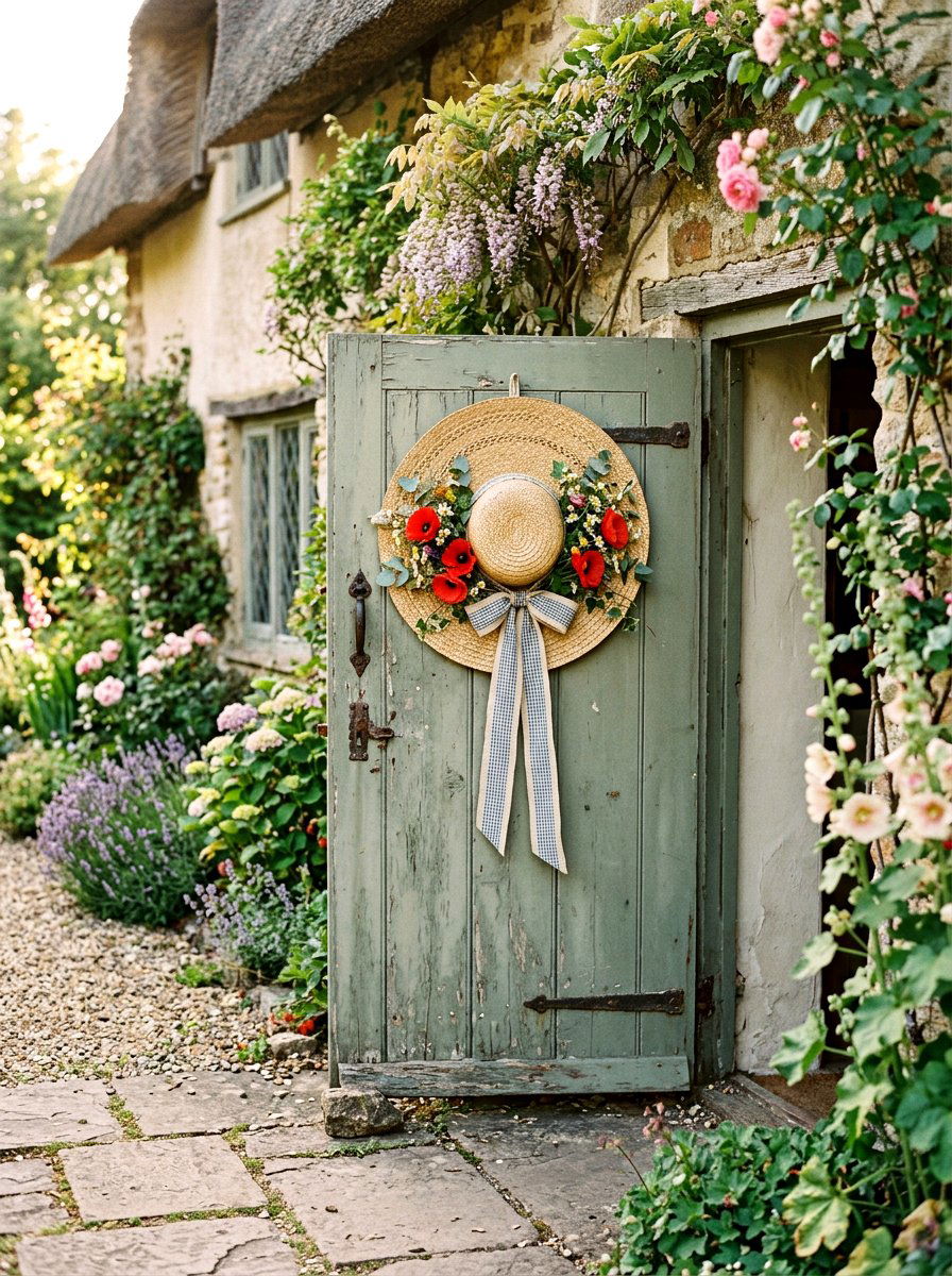 Straw hat wreath - 25 Spring Wreath Craft Ideas