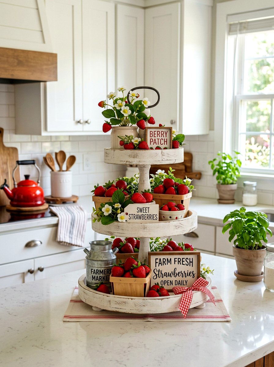 Strawberry Fields - 25 Spring Tiered Tray Decor Ideas