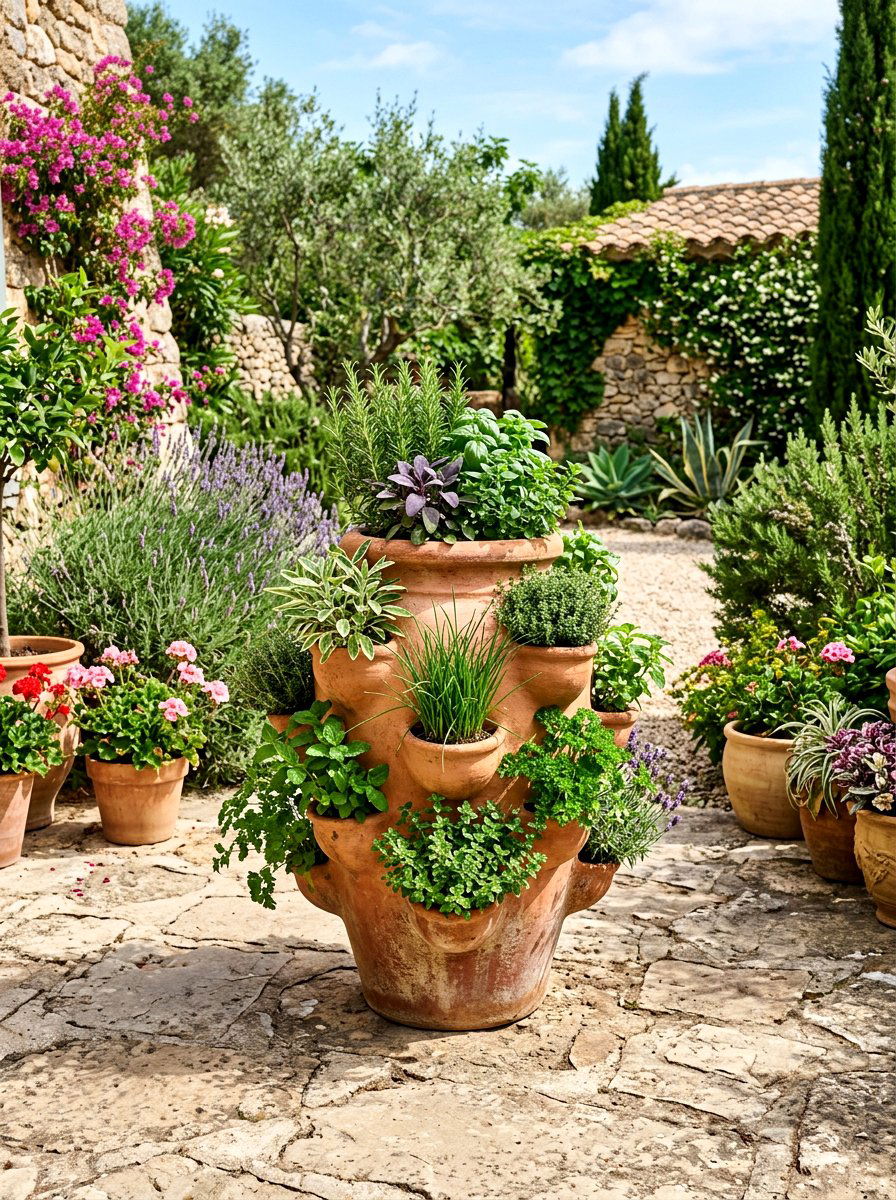 Strawberry Jar Herb Planter - 25 Spring Herb Planter Ideas