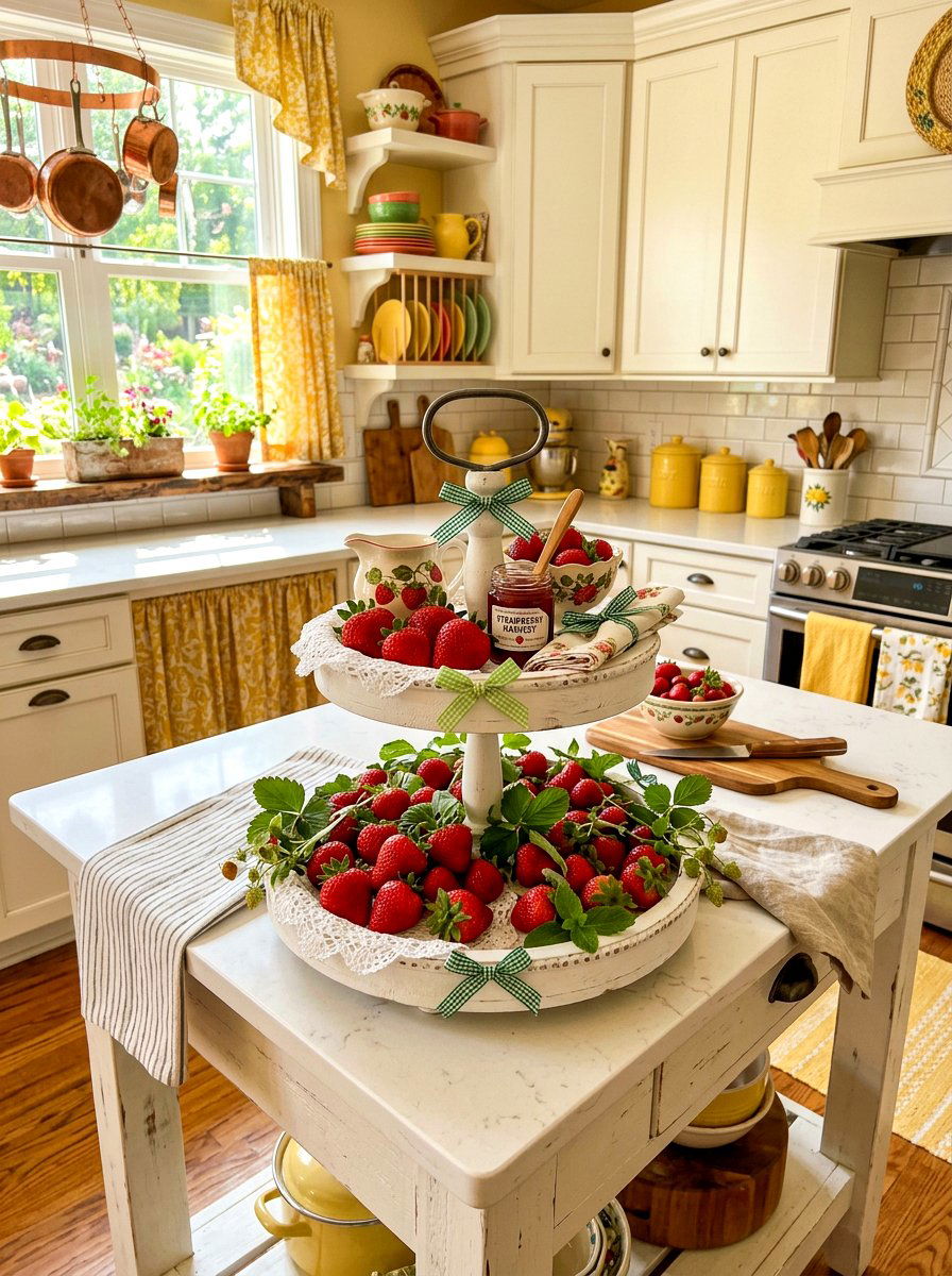Strawberry Kitchen Tray - 25 Spring Tiered Tray Ideas for Kitchen