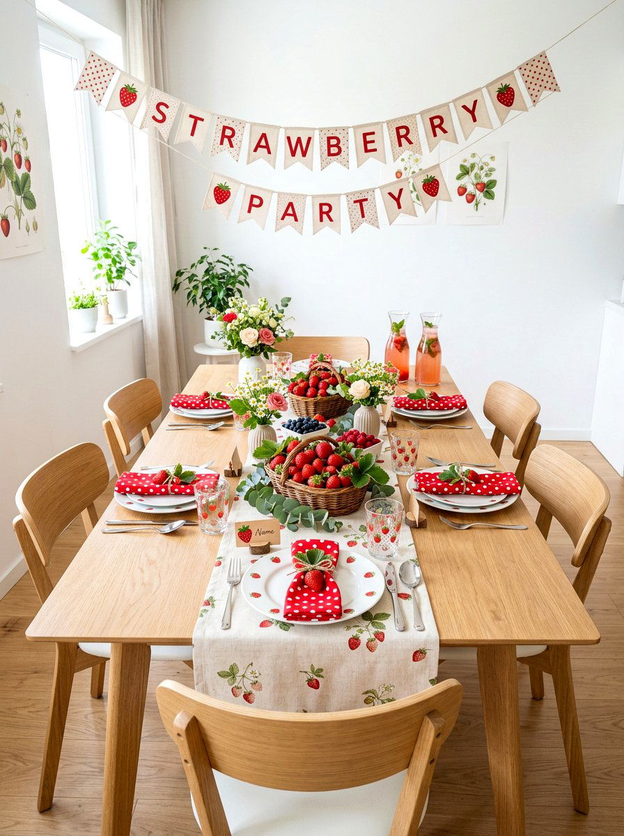 Strawberry Party Theme - 25 Spring Kids Table Decor Ideas