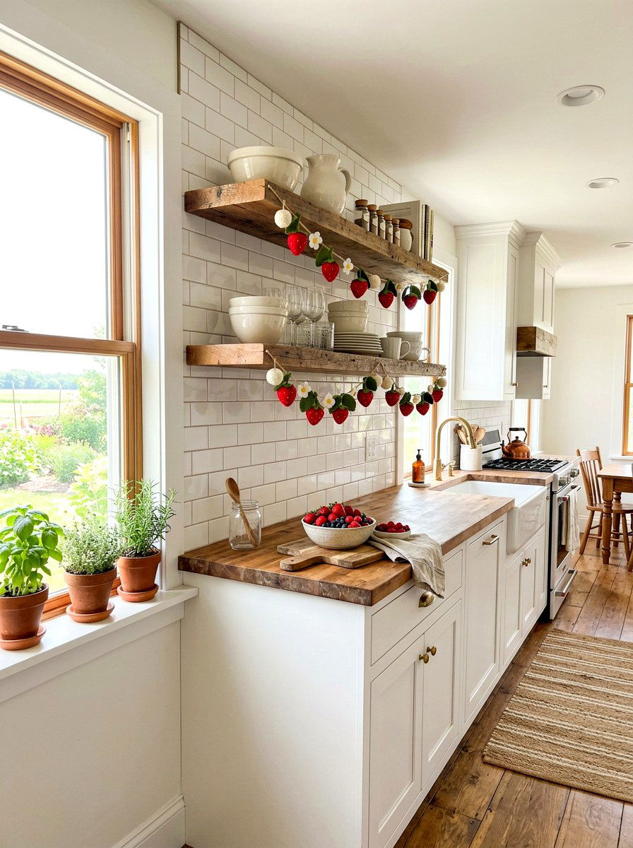 Strawberry Pom Pom Garland Kitchen - 25 Spring Pom Pom Garland Ideas