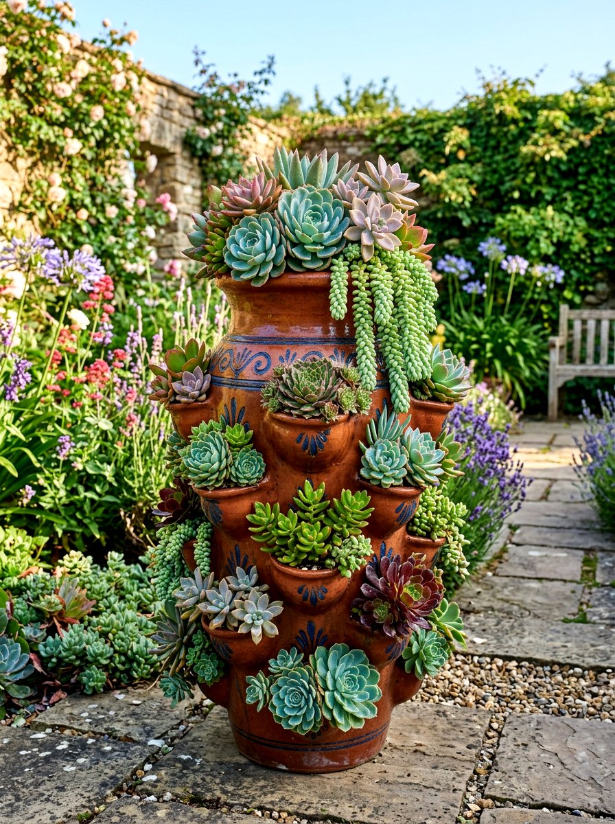 Strawberry Pot Succulent - 25 Spring Succulent Planter Ideas