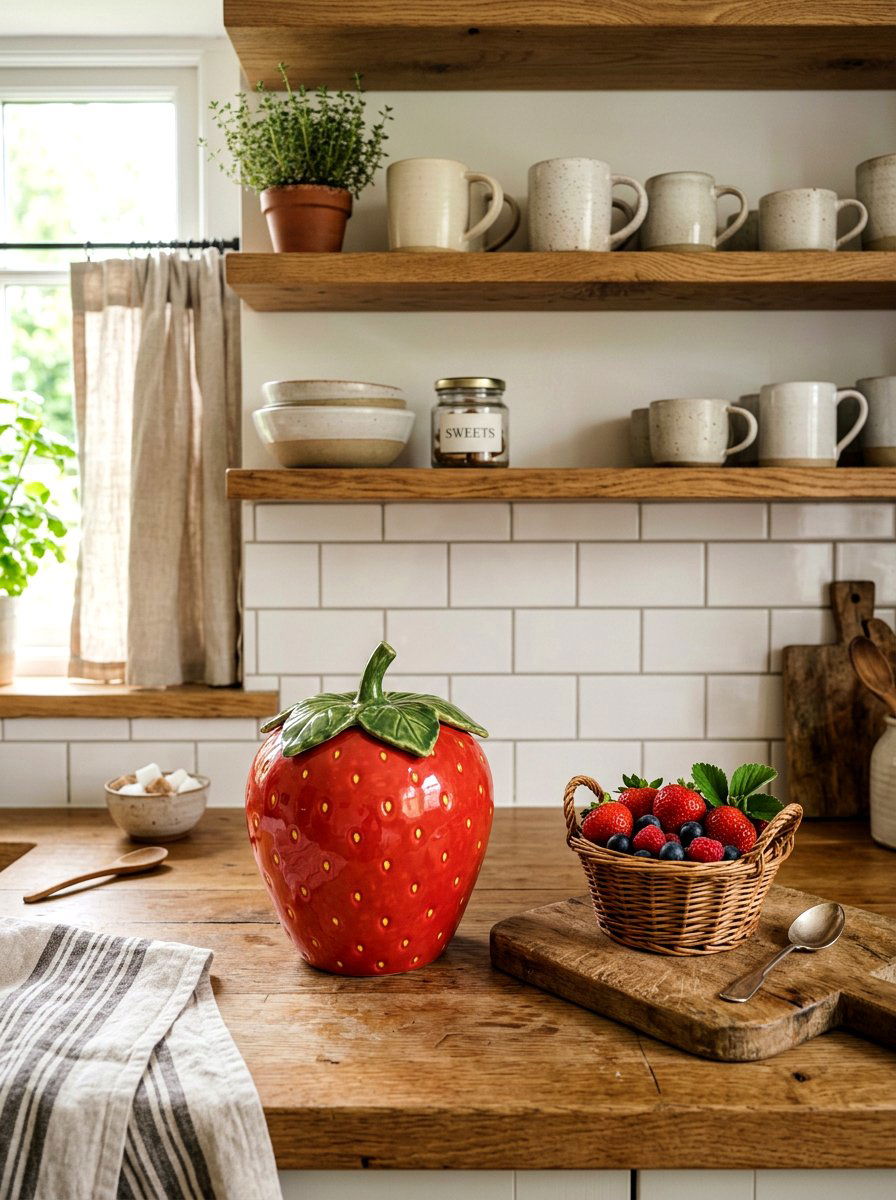 Strawberry Shaped Cookie Jar - 25 Spring Cookie Jar Ideas