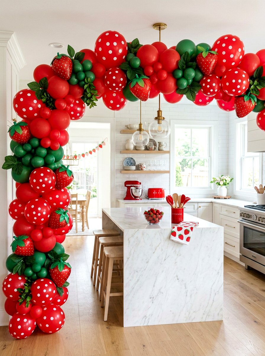 Strawberry Theme Balloon Arch - 25 Spring Balloon Garland Ideas