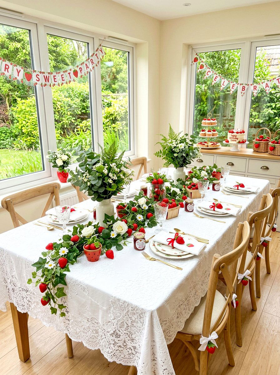 Strawberry Themed Party Setup - 25 Spring Baby Shower Decor Ideas