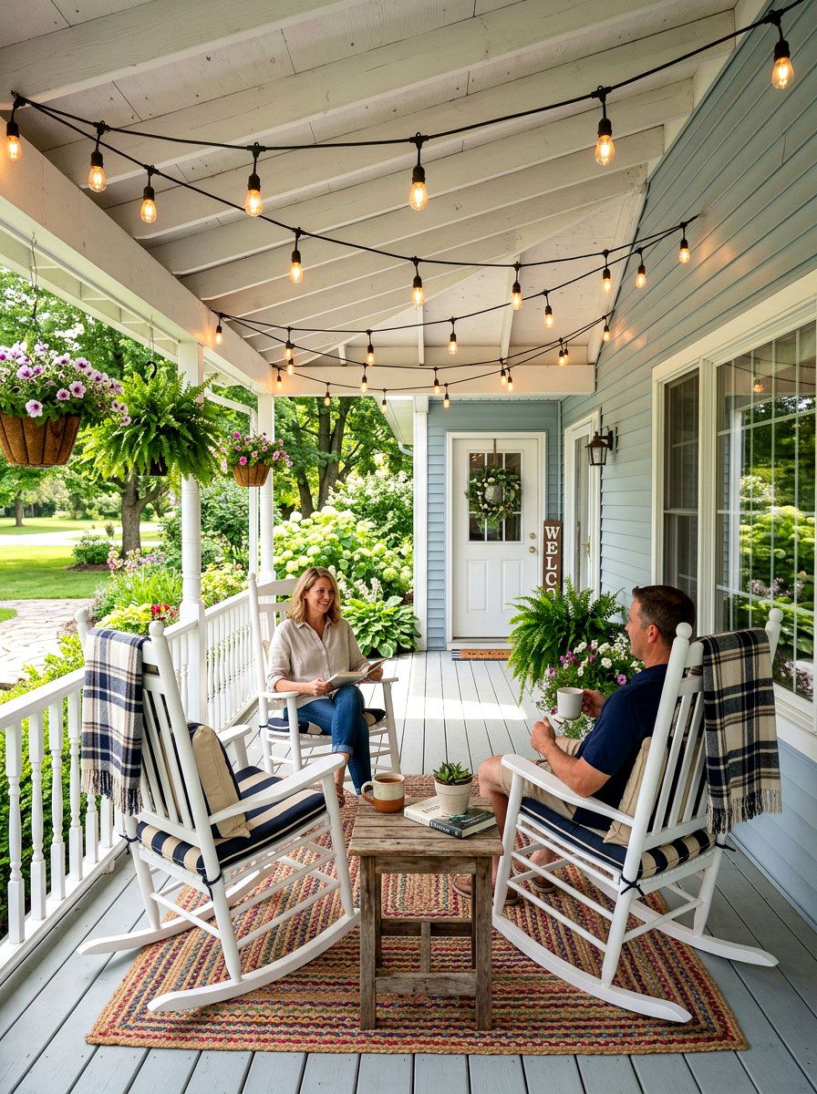 String Light Ambiance - 25 Spring Porch Rocker Decor Ideas