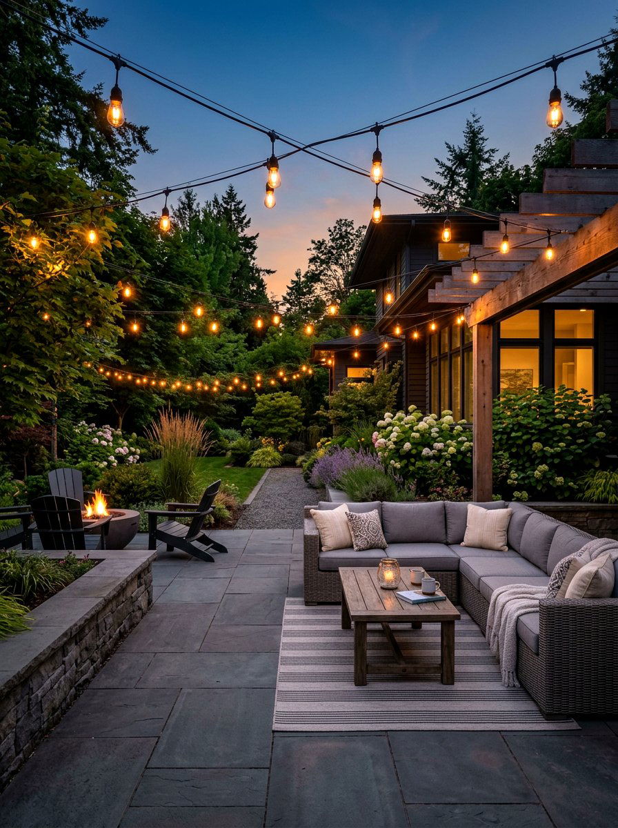 String Light Backyard - 25 Spring Outdoor Entertaining Ideas