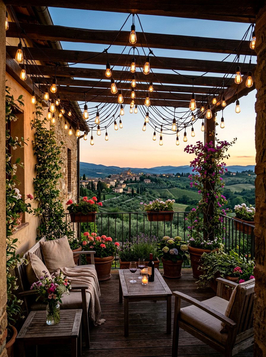 String Light Canopy - 25 Spring Balcony Decor Ideas