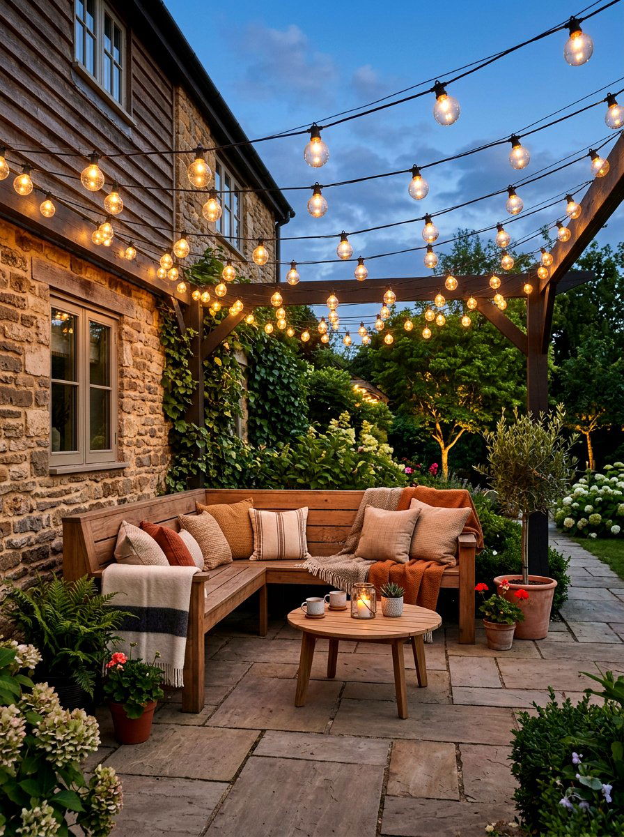 String Light Canopy - 25 Spring Patio Corner Decor Ideas