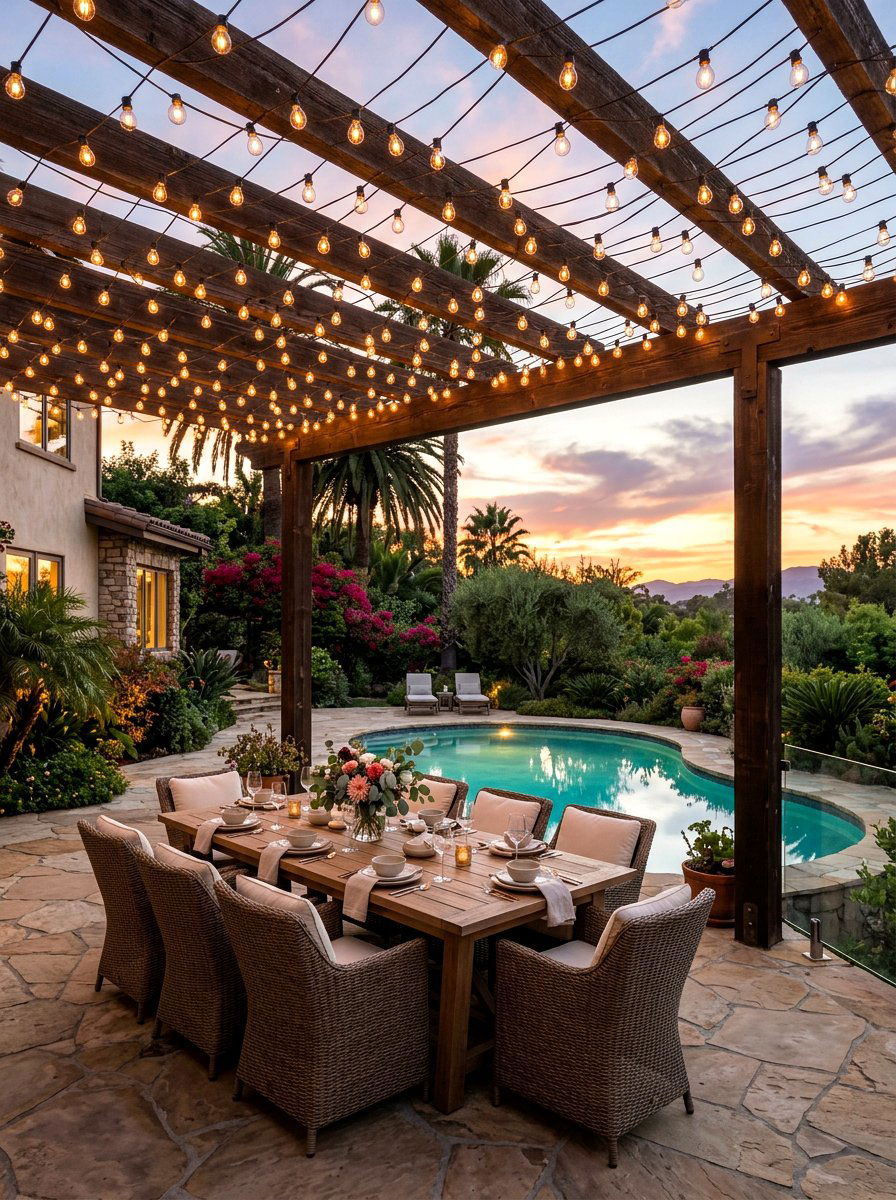 String Light Canopy - 25 Spring Pool Area Decor Ideas